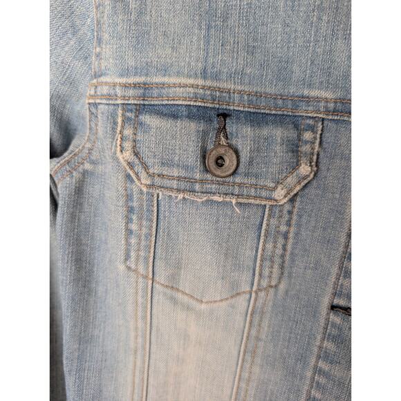 Distressed Denim Y2K Jacket. Queens White Label Sz Sm./Med. Trucker, Grunge. - Picture 3 of 10